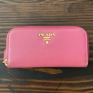 Prada Milano Peonia Pink Saffiano Leather Keyholder Wallet EUC!
